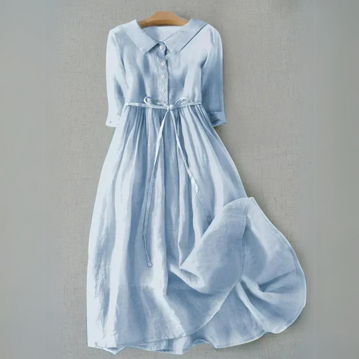 Women's casual A-line midi dress with short sleeves, perfect for everyday comfort and spring fashion.