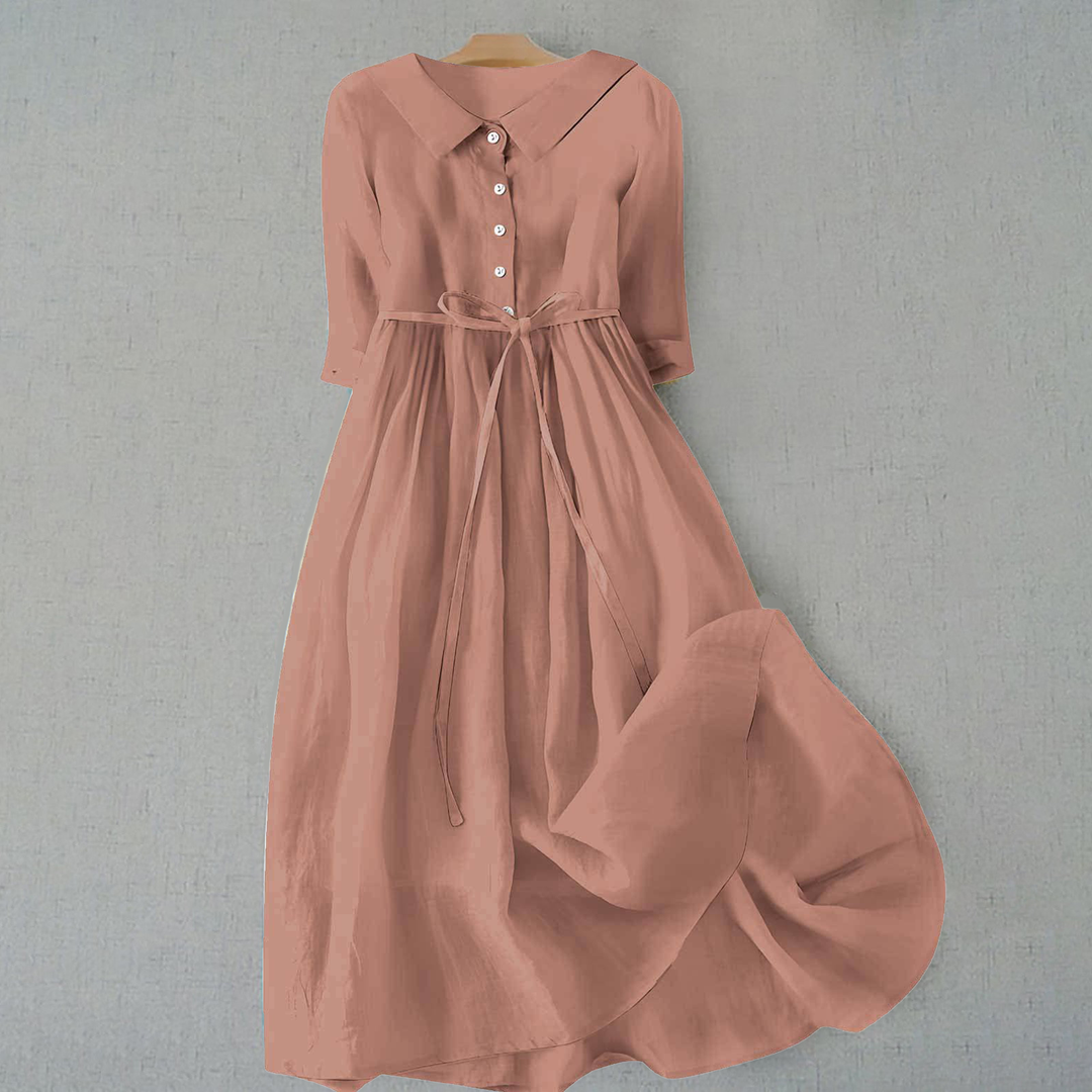Everyday women's A-line midi dress with short sleeves, blending comfort with spring and summer style.
