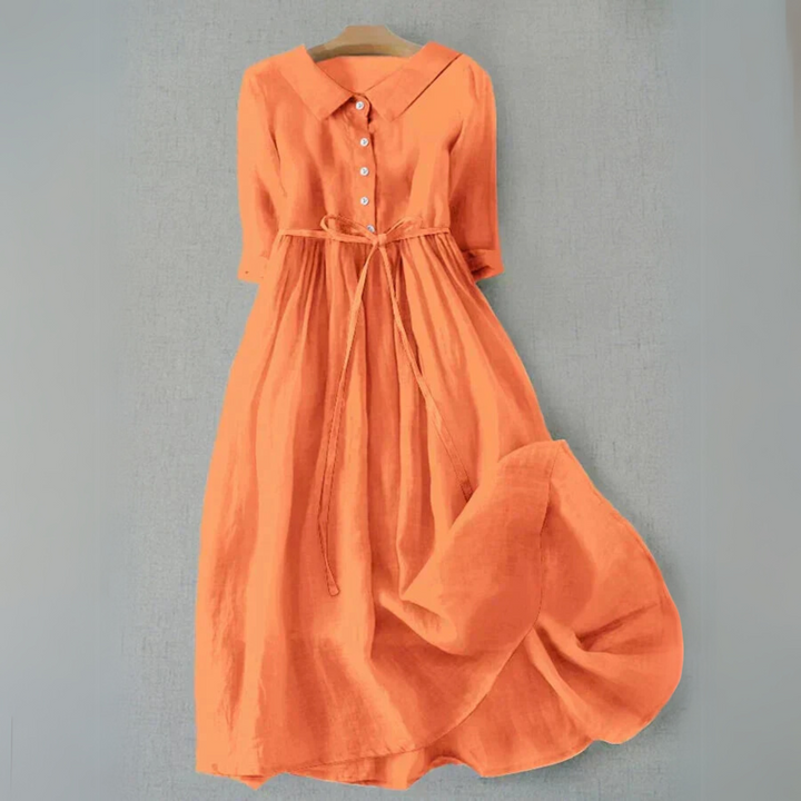 Stylish women's A-line short sleeve midi dress, ideal for versatile summer and spring casual wear.