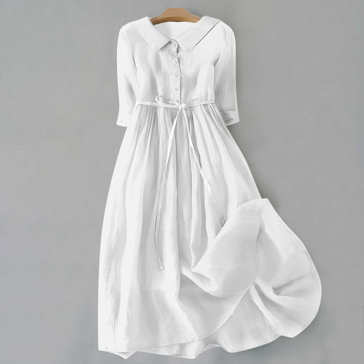 Comfortable women's short sleeve A-line midi dress, a versatile piece for everyday spring and summer style.