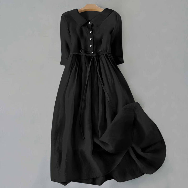 Flattering A-line midi dress for women, featuring comfortable short sleeves for casual spring and summer fashion.
