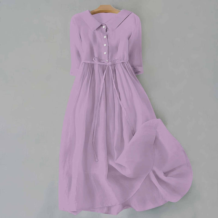 Elegant women's short sleeve A-line midi dress, designed for comfortable everyday wear in spring & summer.