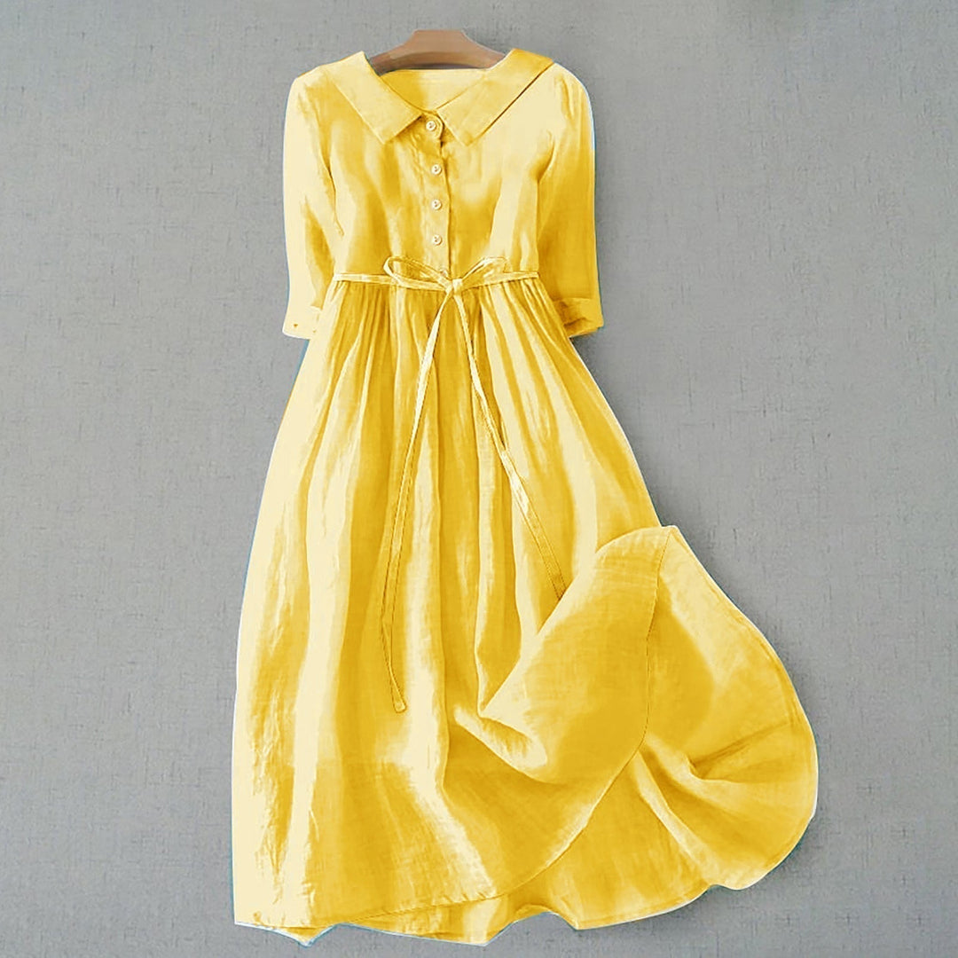 Effortless women's casual A-line midi dress with short sleeves, perfect for comfortable summer fashion.