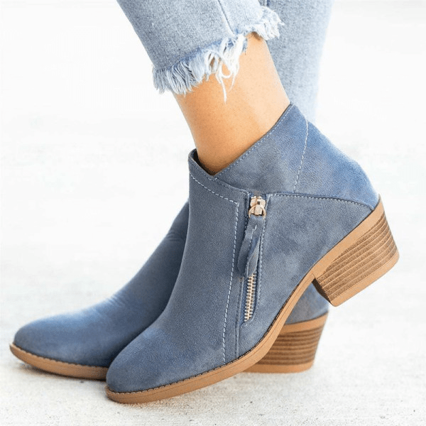 Women's casual ankle boots with side zip and comfortable block heel for everyday fall & winter fashion.