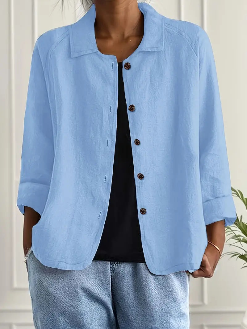 Women's casual button-front top, relaxed fit for everyday comfort & effortless style.