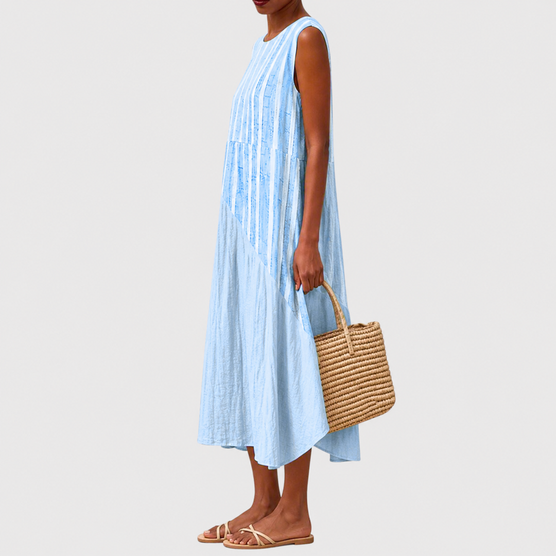 Perfect daily wear women's casual dress; sleeveless, knee-length, relaxed A-line fit, comfortable for summer.