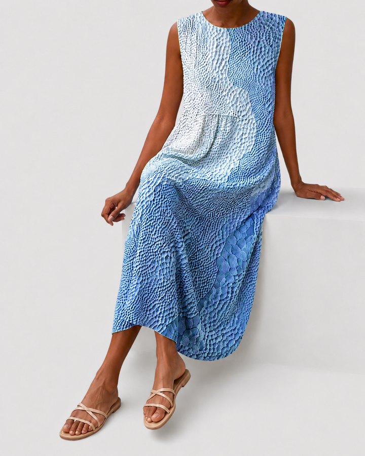 Enjoy comfort in this women's casual knee-length sleeveless dress, relaxed A-line fit, perfect for summer days.