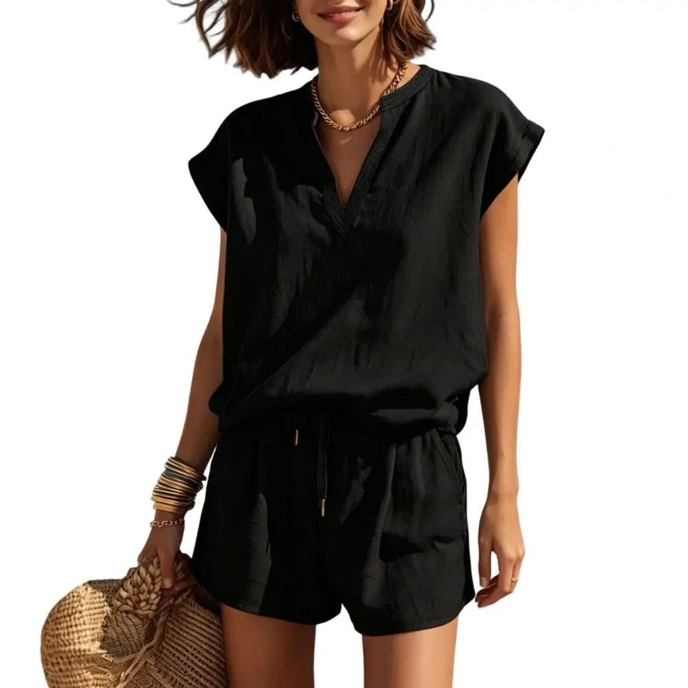 Comfortable women's linen shorts from a matching co-ord set, perfect for casual summer days.