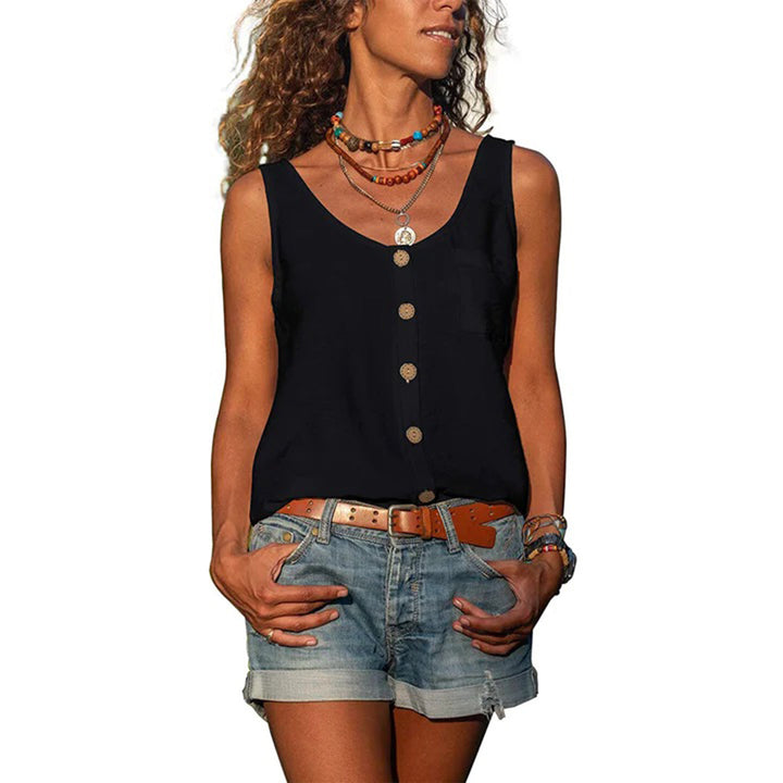Versatile women's loose fit sleeveless top, perfect for casual layering & summer comfort.