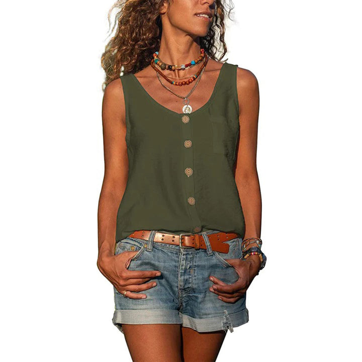 Relaxed fit sleeveless blouse for women, offering a comfortable and stylish option for summer outfits.