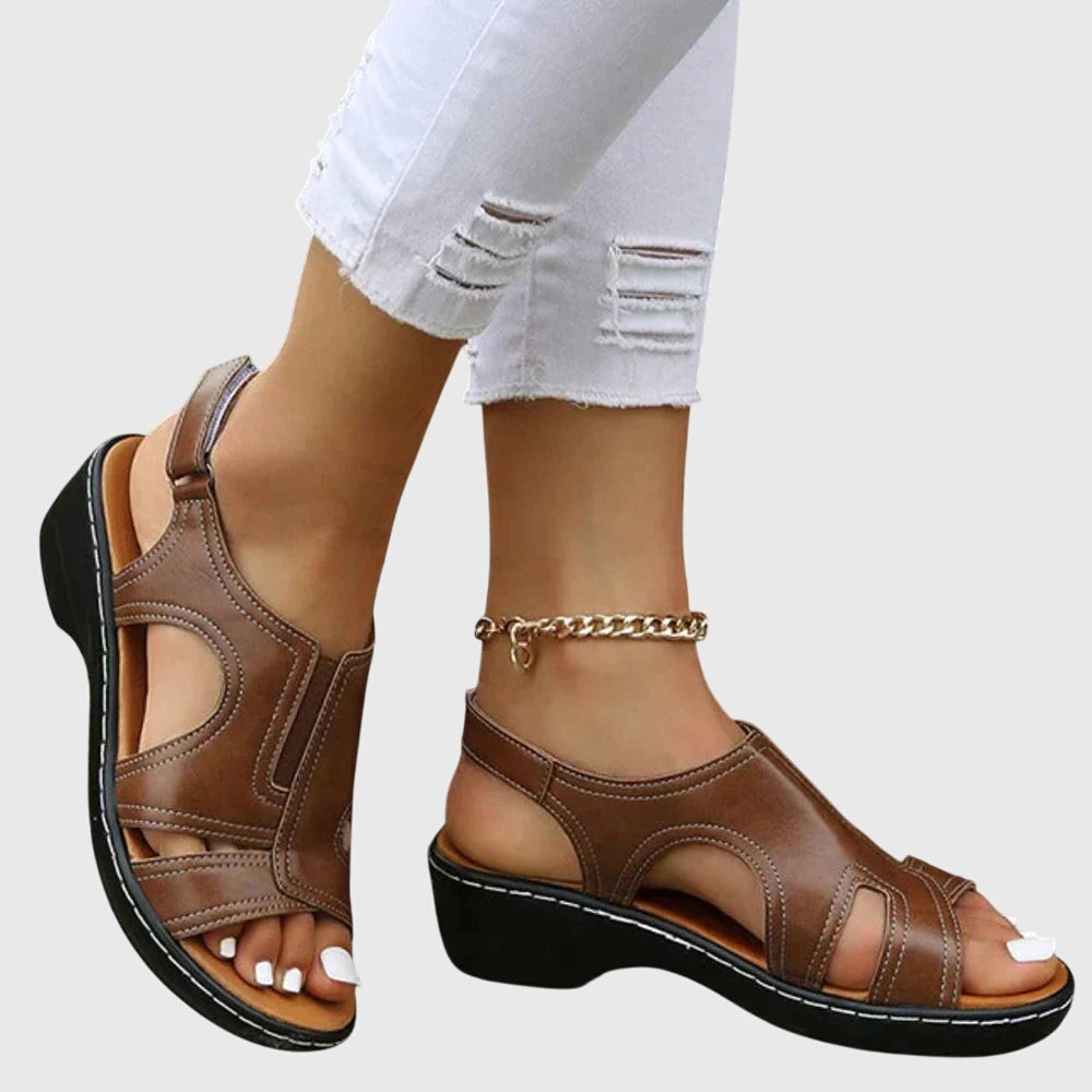 Women's casual peep toe wedge sandals with slingback. Comfortable & stylish summer footwear.