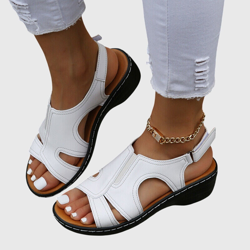Red women's casual peep toe wedge sandals featuring a comfortable slingback and trendy peep toe design.