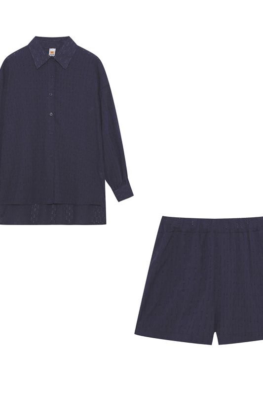 Women's comfortable summer set, featuring a soft shirt and elastic waist shorts.