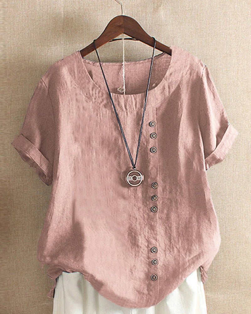 Women's casual short sleeve top with button front, perfect for everyday wear & summer fashion.