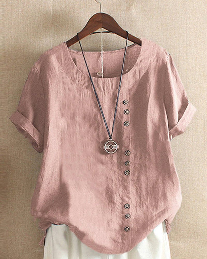 Women's casual short sleeve top with button front, perfect for everyday wear & summer fashion.