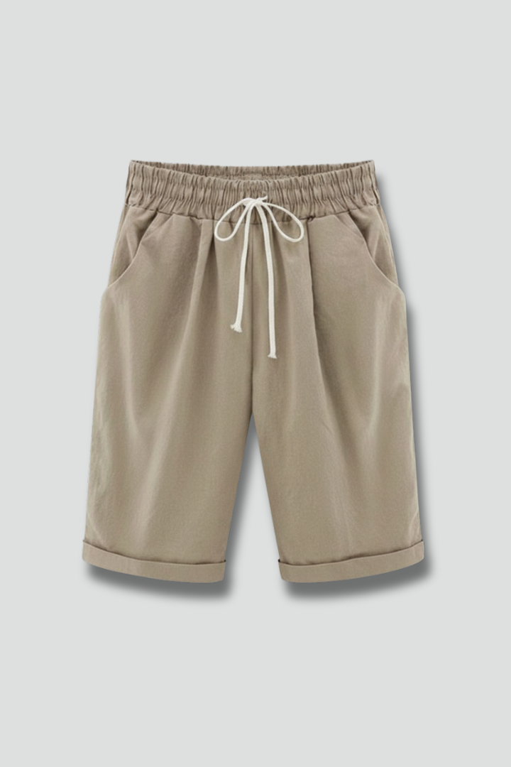 Women's casual shorts, relaxed fit with drawstring waist & cuffed hem, perfect for summer.
