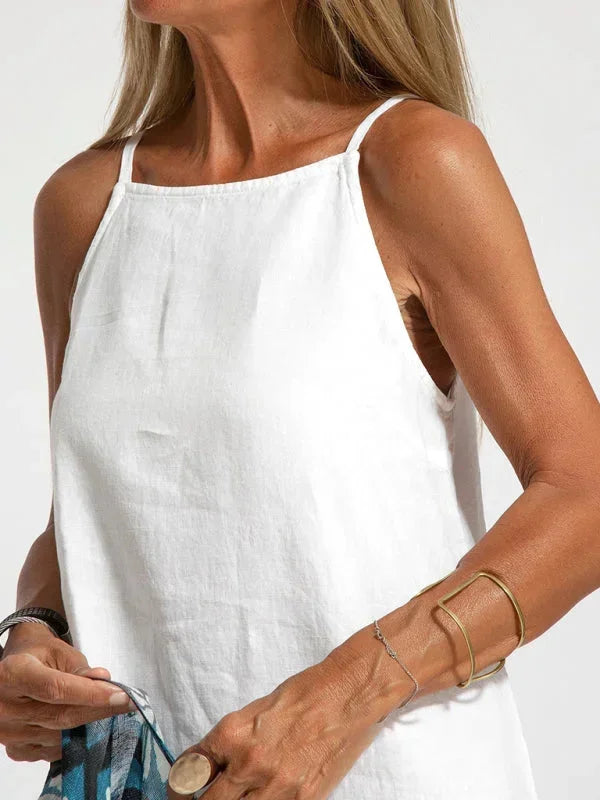 Women's summer fashion sleeveless maxi dress with a sophisticated side slit, perfect for beach casual.