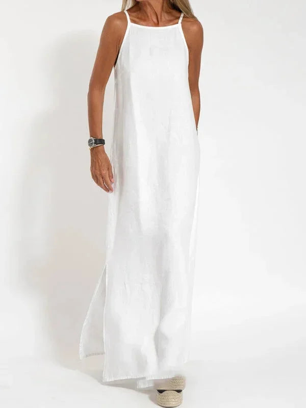 Chic women's casual sleeveless maxi dress, boasting a flattering side slit for ultimate comfort & style.