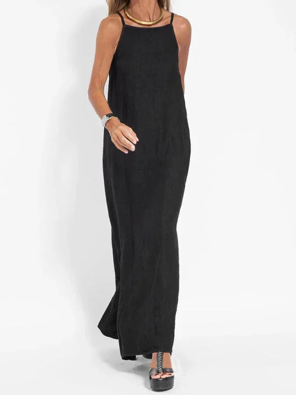 Women's comfortable sleeveless maxi dress, designed with a side slit for elegant casual summer style.