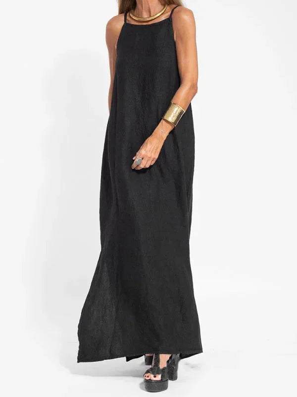 Solid women's sleeveless maxi dress for casual wear, featuring a side slit, a summer fashion must-have.