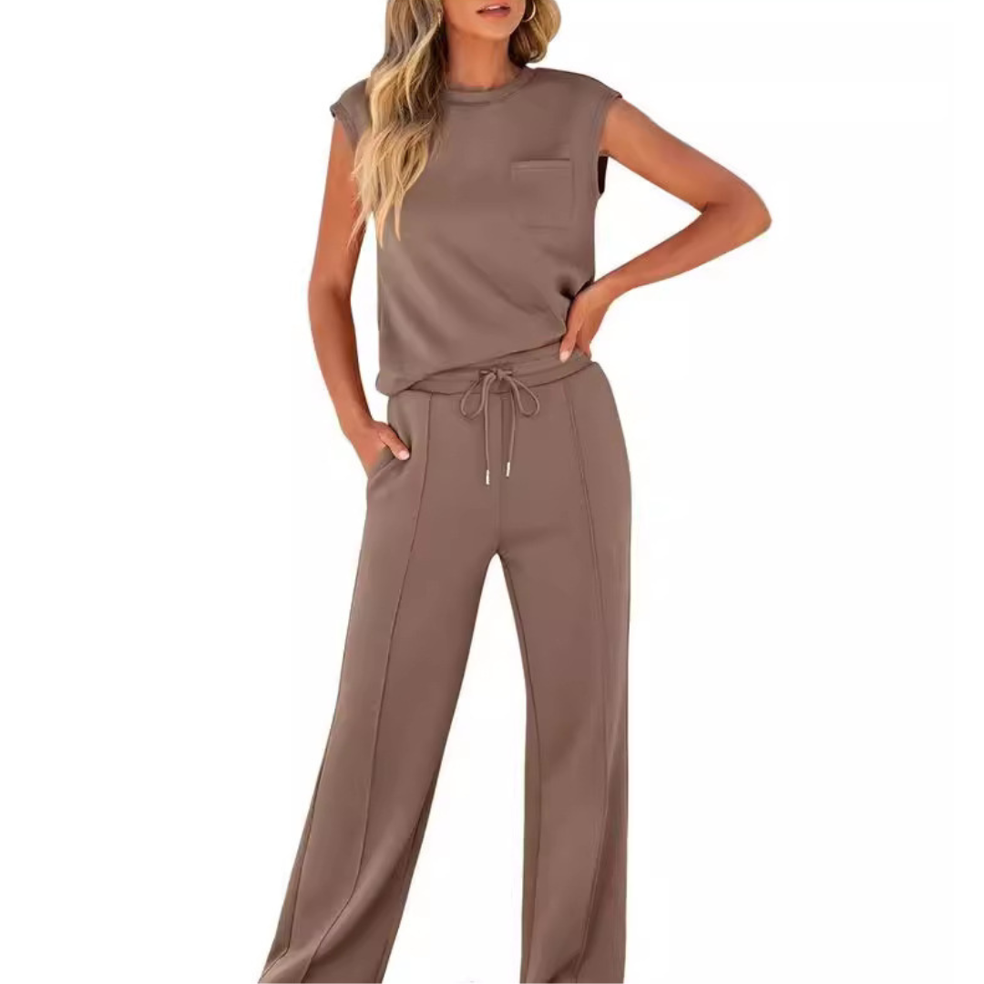 Two-piece women's matching set; breathable fabric for summer fashion & beachwear.