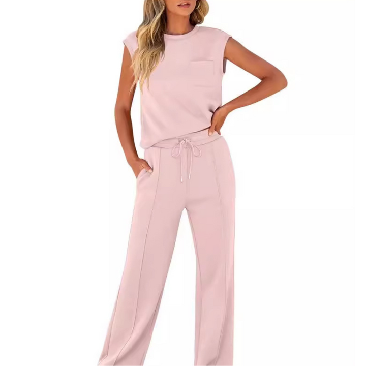 Plus size women's casual matching set, relaxed fit, stylish for summer lounging.