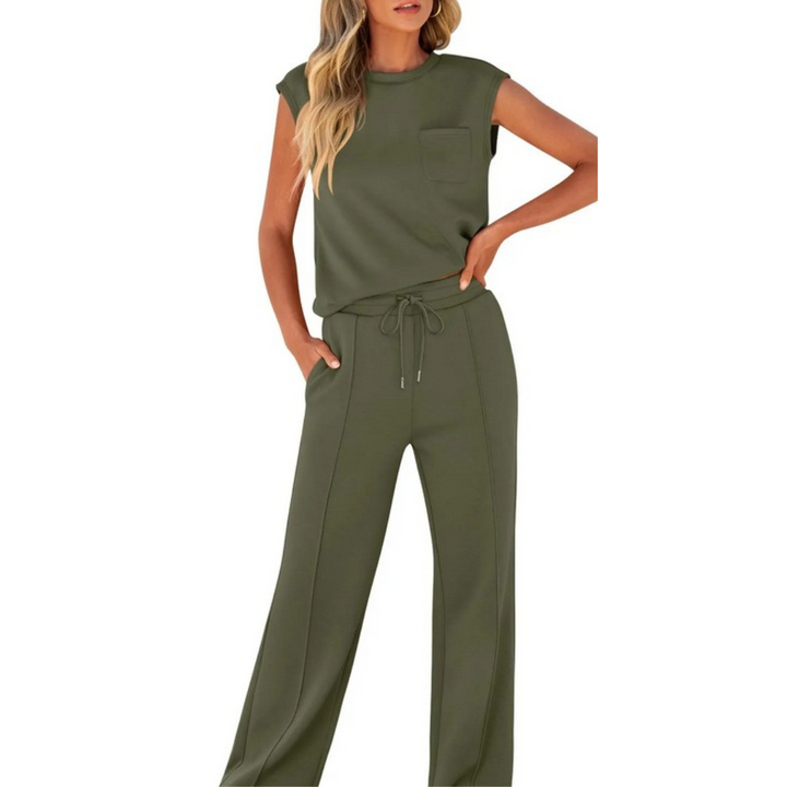 Soft fabric two-piece women's summer set, perfect for casual comfort & versatile wear.