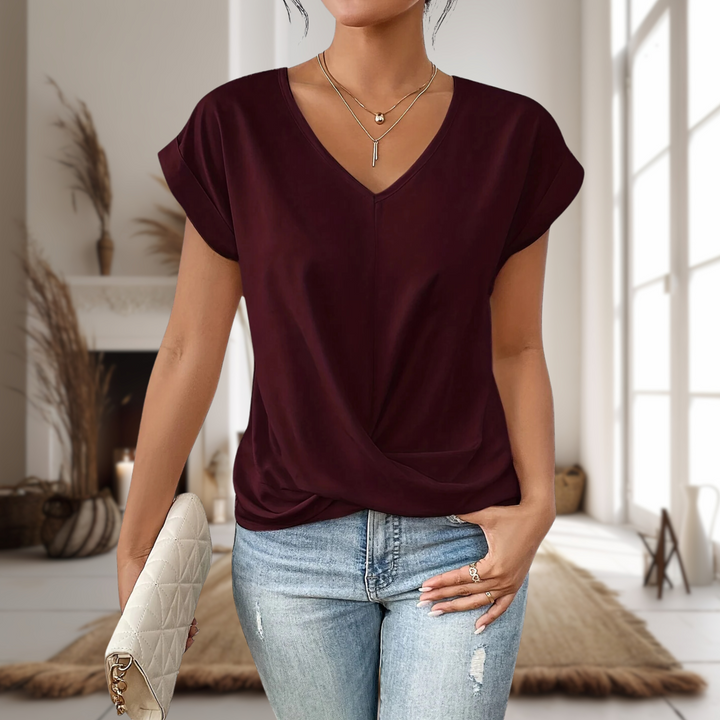 Women's casual sweetheart neck short sleeve t-shirt, comfortable and perfect for everyday wear.