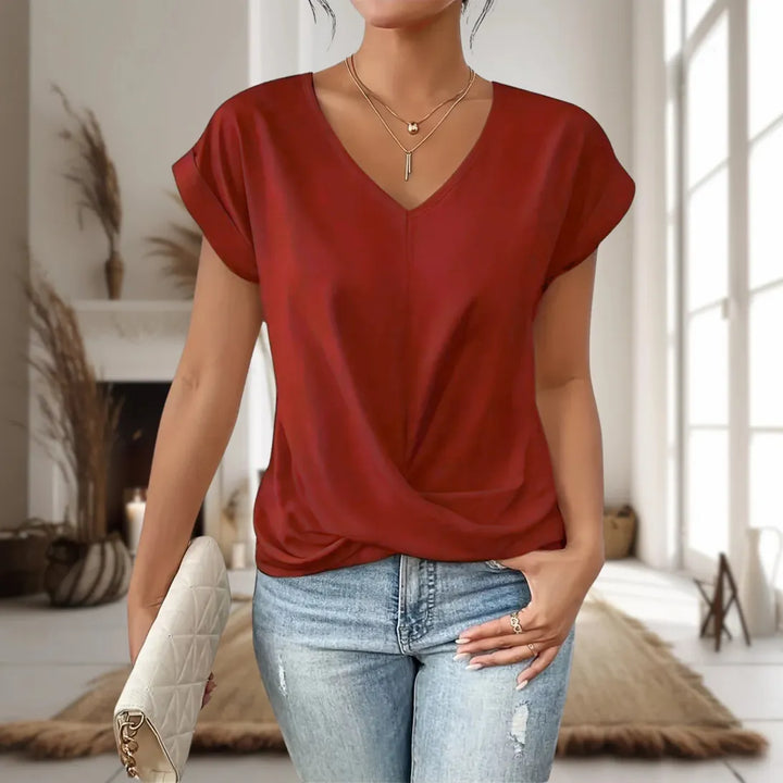 Feminine sweetheart neck t-shirt for women, short sleeves, a classic casual spring top style.