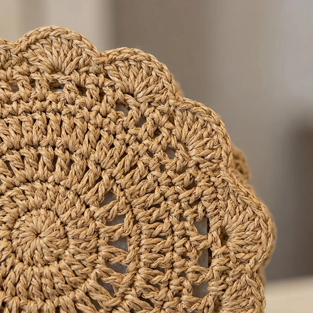 Beige woven crossbody shoulder bag for women, a textured casual handbag with vintage flair. Ideal for daily wear.