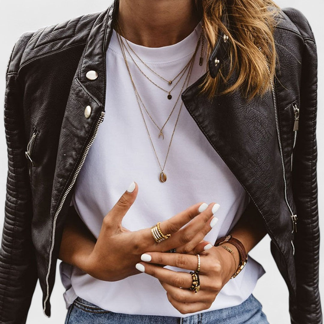 Stylish women's black fashion jacket, chic outerwear for an elegant and versatile timeless style.
