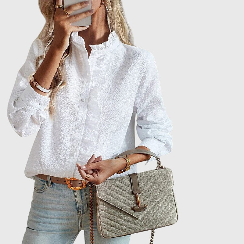 Women's stylish long-sleeve blouse, an elegant top, versatile for casual, office, and spring fashion.