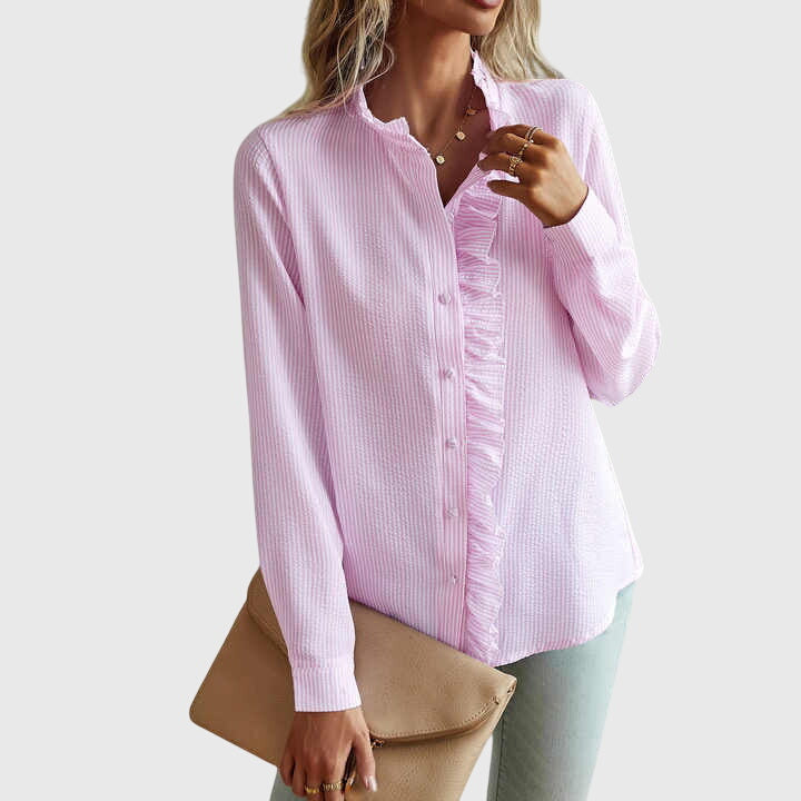 Stylish women's long-sleeve blouse, an elegant top for versatile casual or professional office wear.