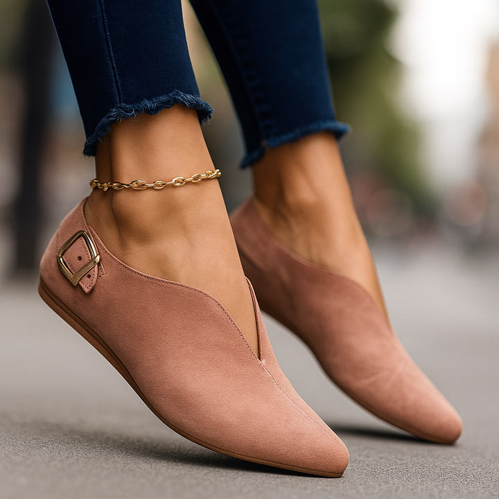 Women's chic buckle loafers, perfect for all-day comfort & style. Elegant slip-on flats for daily wear.