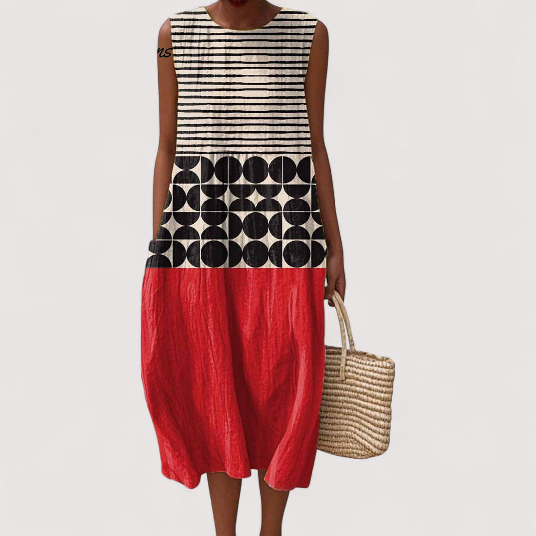 Women's chic color block midi dress with a relaxed fit, perfect for casual spring and summer everyday wear.
