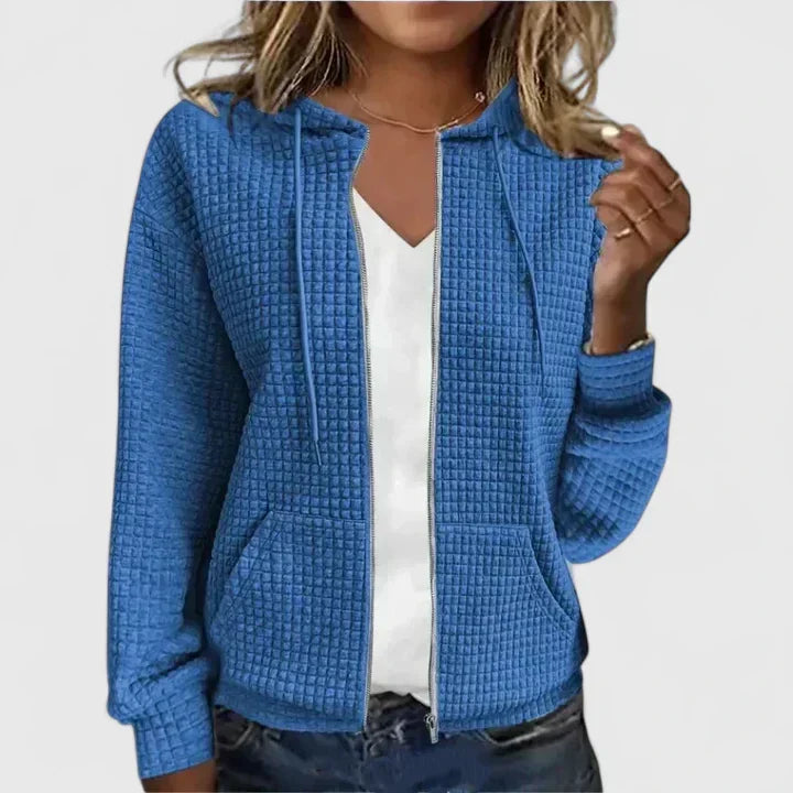 Women's chic draped open-front cardigan with long sleeves, perfect for stylish layering and comfort.