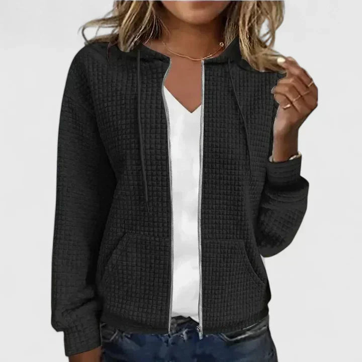 Elegant women's open-front draped cardigan in a soft fabric, ideal for casual and chic everyday style.