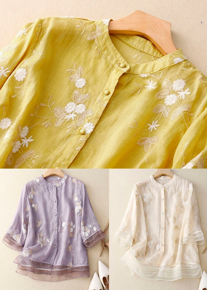 Women's elegant floral long-sleeve blouse, chic button patchwork top, perfect for versatile summer and office wear.