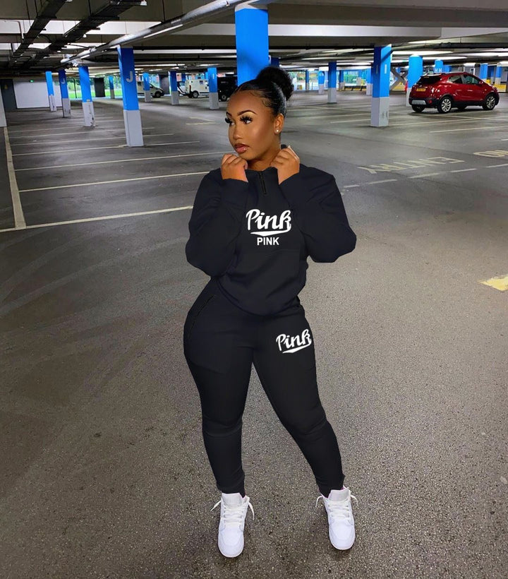 Versatile women's letter print two-piece set. Chic loungewear, activewear, or everyday casual outfit.