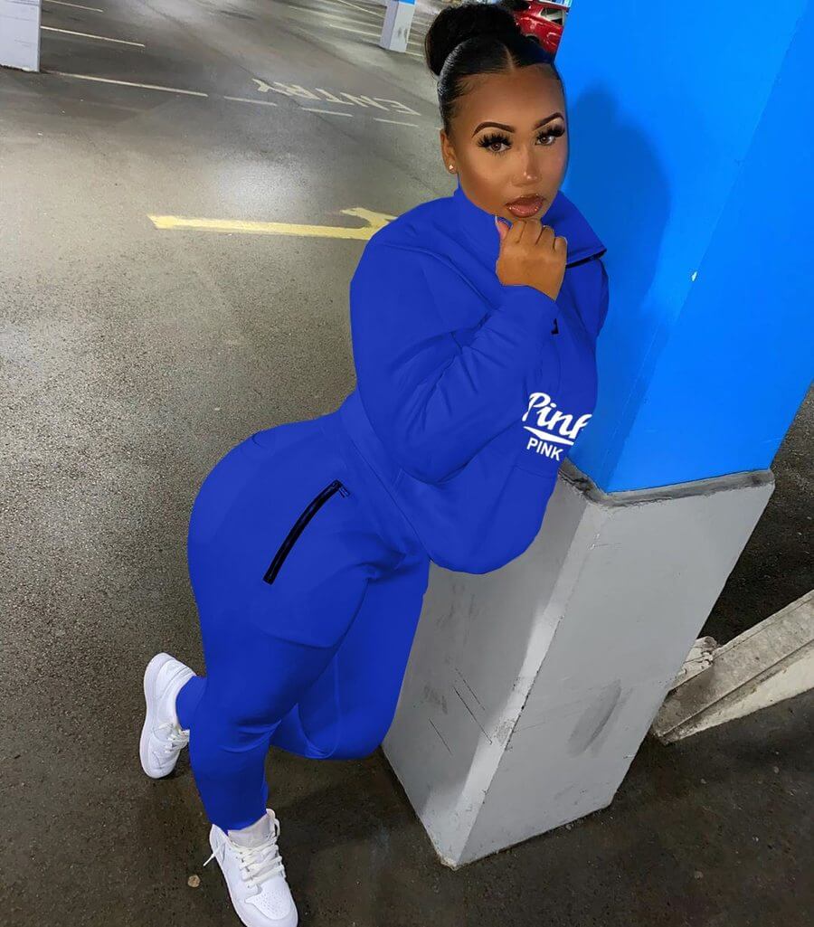 Fashionable women's letter print two-piece set. Comfortable loungewear track suit for casual style.