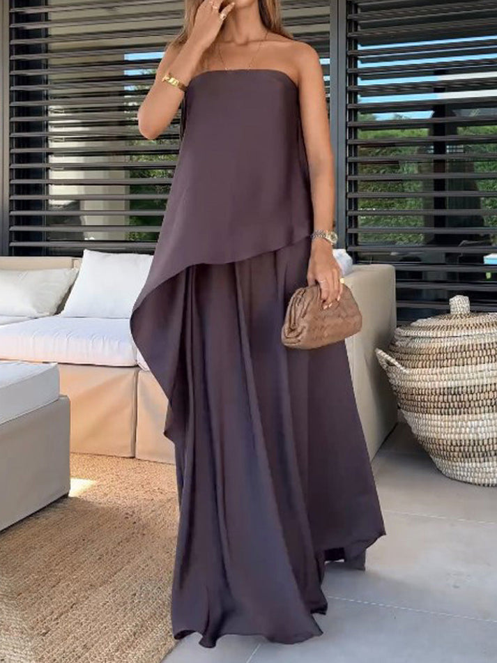 Women's chic off-shoulder two-piece maxi skirt set. Elegant and versatile for day to night wear.