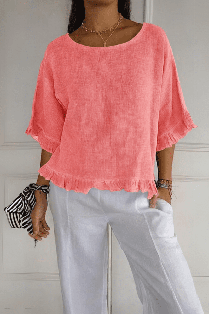 Elegant women's ruffle blouse, a chic and flattering top with unique design details for modern fashion.