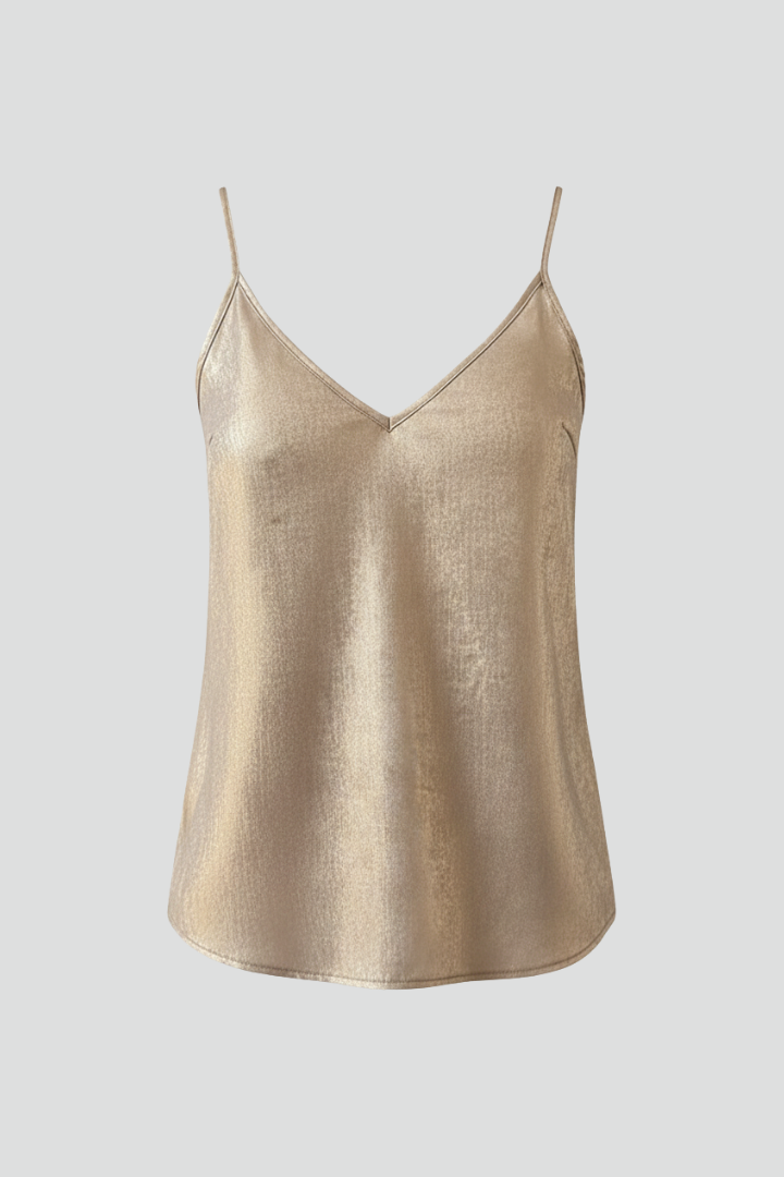 Women's chic V-neck cami top with thin straps. Ideal for casual summer fashion.