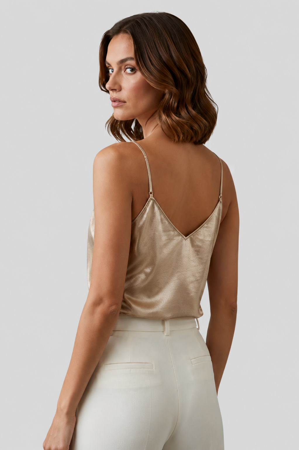 Stylish women's sleeveless V-neck cami top. Lightweight, perfect for summer casual wear.
