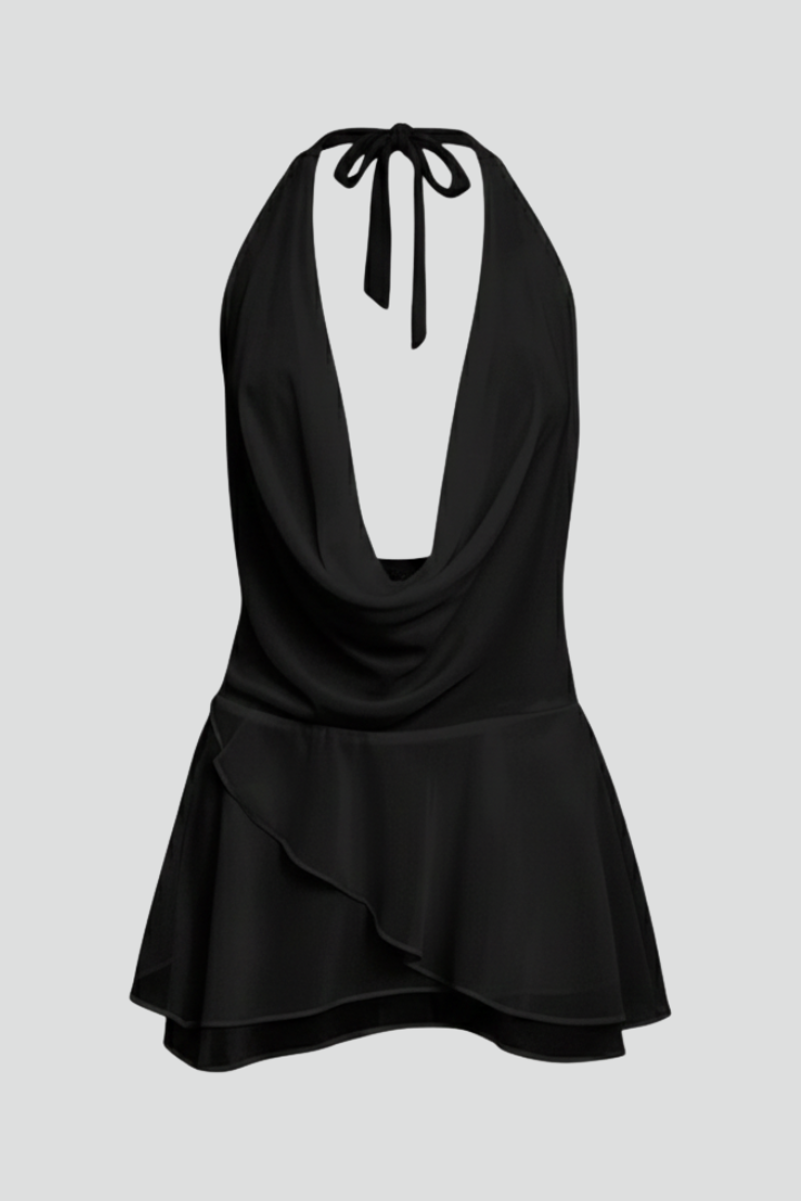Women's chic V-neck mini dress, perfect for parties & summer evenings. Flattering sleeveless design.