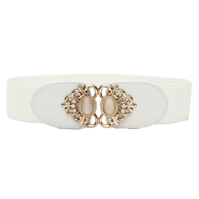 Modern wide PU leather waist belt, adjustable and chic for women's fashion and comfort.