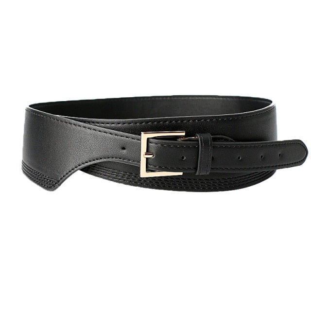 Elegant women's wide belt for dresses, a stylish PU leather waist accessory to complete your look.