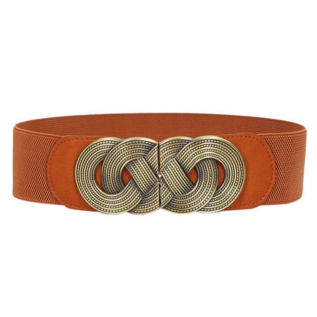 Modern wide dress belt for women, adjustable and stylish PU leather design for a tailored fit.