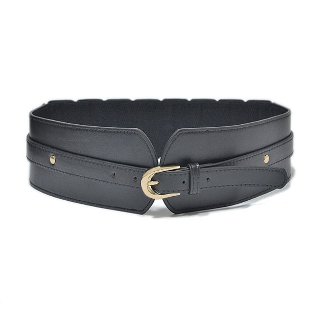 Adjustable PU leather wide belt, a stylish women's accessory for a defined waist and elegant look.