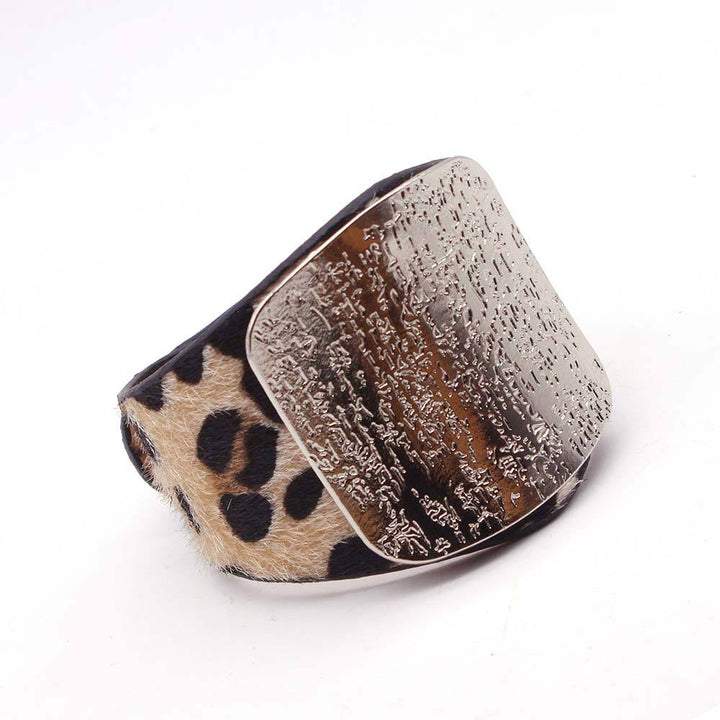 Adjustable women's leopard print wrap bracelet, a chic wrist wear accessory.